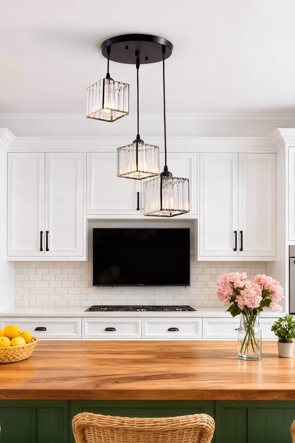 Garden Sanctuary 3-Light Crystal and Metal Pendant Light Fixture in Black – 2
