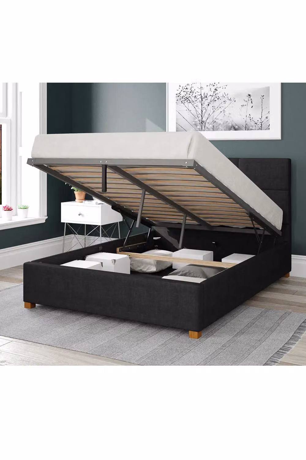 Aspire Caine Upholstered Ottoman Storage Bed in Black Malham Weave Fabric, King Size (180 x 200 cm) – 2