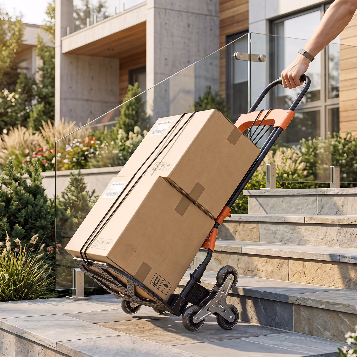 HOMCOM Heavy Duty Foldable Steel Trolley with Wheels, 75kg Capacity, Black and Orange – 2