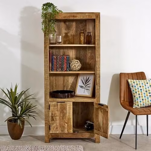 Adorable Lifestyle Surrey Brown Mango Wood Bookcase with Doors, W70 x D40 x H165 cm – 2