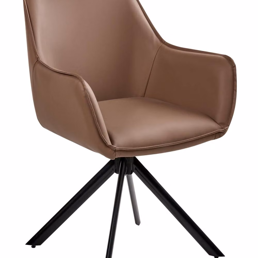 Wyld and Coco Brown Faux Leather Swivel Dining Chair with Armrests – 2