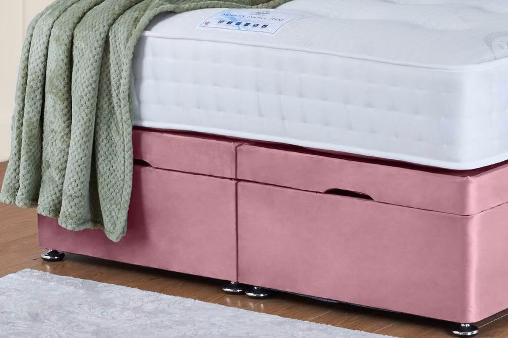UK Bed Furniture Sunrise End Lift Divan Ottoman Bed with 54 Inch Headboard in Pink Velvet, W/D/H: 90 x 200 cm – 3