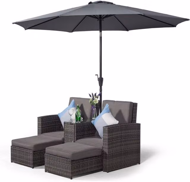 Giardino Nevada Double Reclining Rattan Sun Loungers Set in Grey