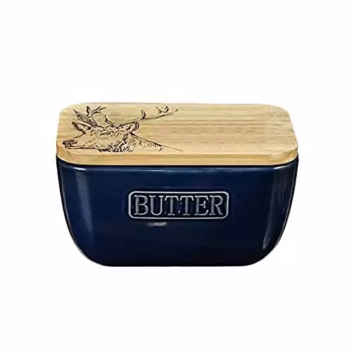 Selbrae House Blue Ceramic and Wood Stag Butter Dish – 4