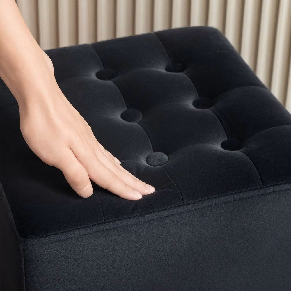 Wyld Haus Liviel Velvet Square Ottoman in Charcoal Black, W/D/H: 35 x 35 x 35 cm – 6