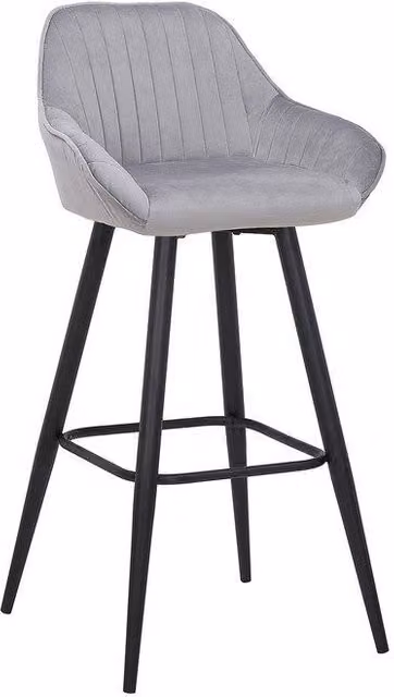 netfurniture Vulune Bar Stool with Matt Grey Velvet Seat and Metal Frame, H: 91 cm, W: 46 cm, D: 54 cm