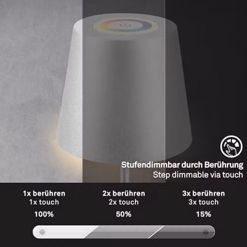 Briloner RGBW LED Rechargeable Table Lamp with Touch Control, Silver Chrome, H 36 cm x W 10.5 cm – 4
