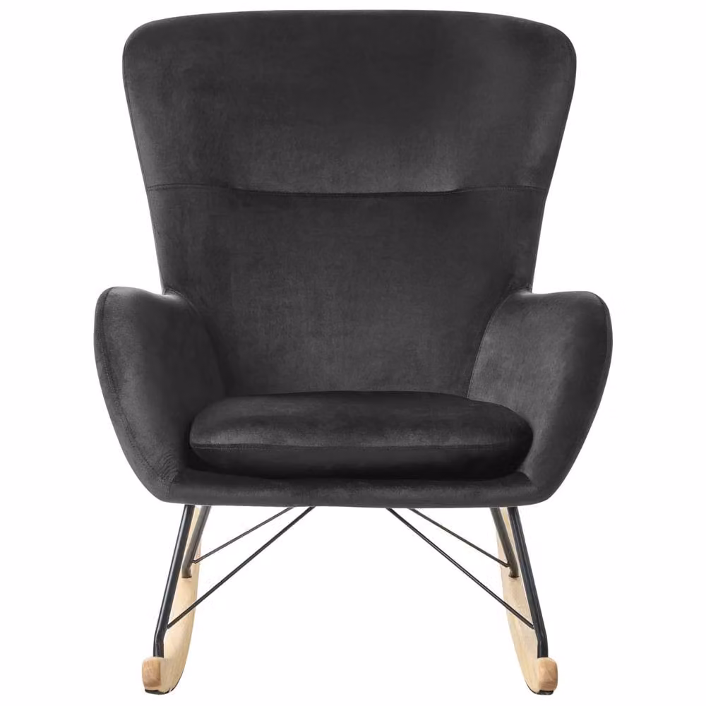 Wyld and Coco Black Velvet Rocking Chair with Metal and Rubberwood Legs – 3