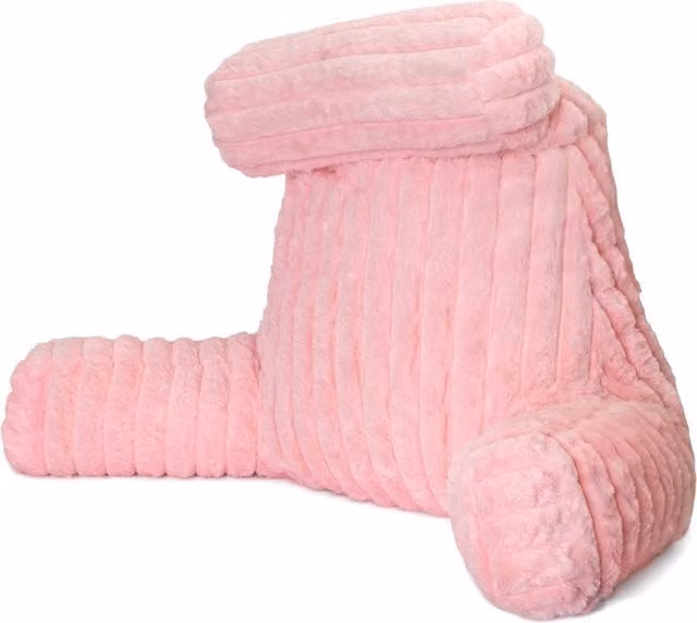 Aamira Pink Faux Fur Ribbed Memory Foam Reading Pillow Wedge Support Cushion