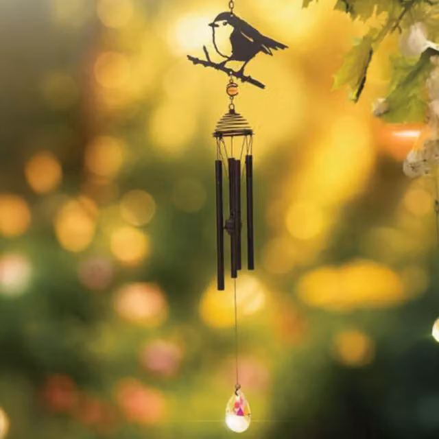 Betley Butterfly Silhouette Robin Metal Hanging Wind Chime in Black