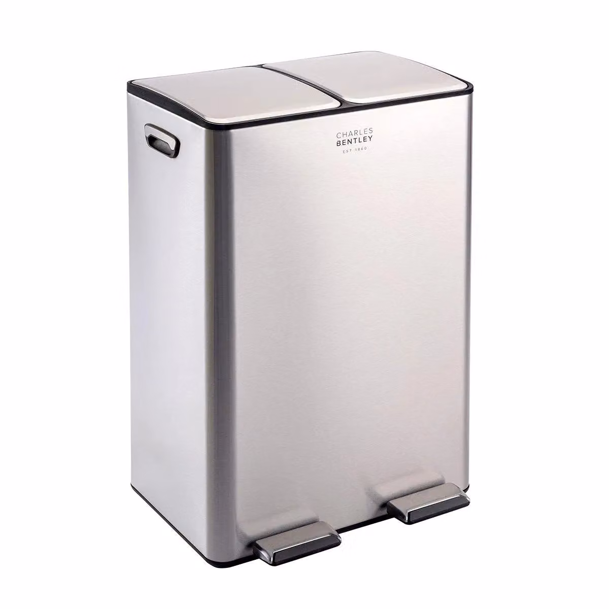 Charles Bentley Silver Stainless Steel Double Compartment Pedal Kitchen Bin with Soft Close and Removable Inner Buckets, 60L – 3
