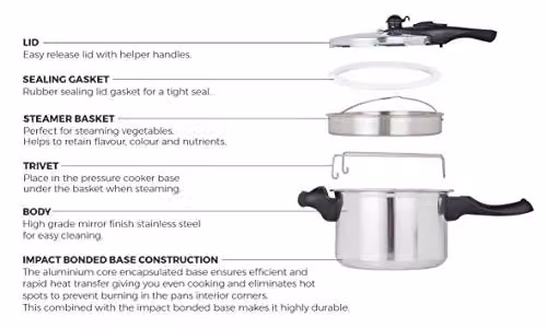 Tower Hi Dome Aluminium Pressure Cooker, 6L, Silver – 6