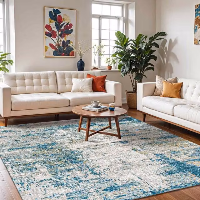 Livabliss San Francisco Modern Abstract Marble Living Rug in Petrol Blue, W: 120 cm, D: 170 cm