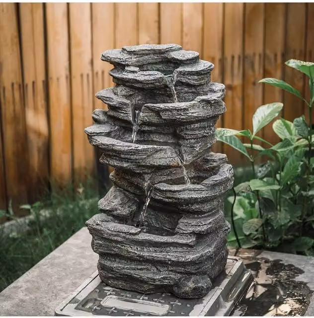 Living and Home Grey Outdoor LED Electric Waterfall Cascade Rockery Garden Decor – 1