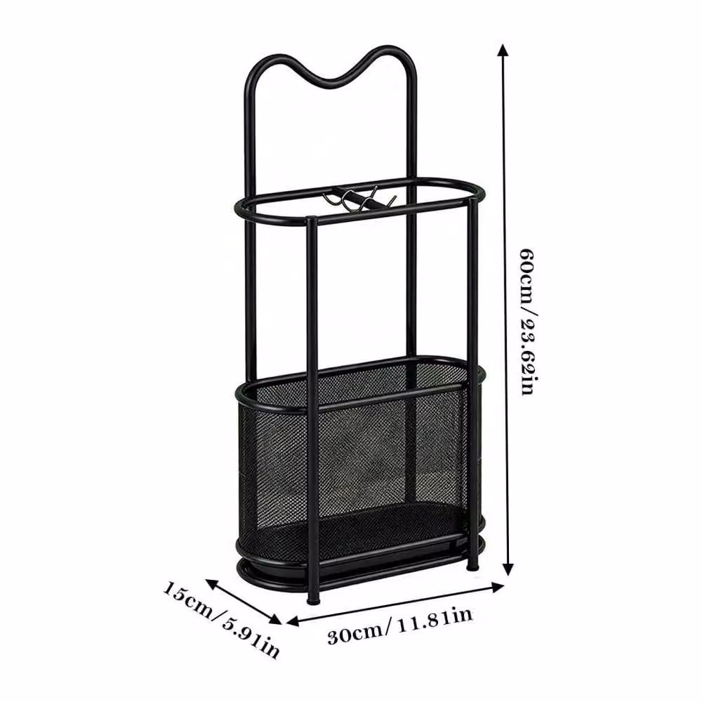 EONLION Black Metal Umbrella Stand Holder and Entryway Storage Rack with Removable Tray, H: 50 cm, W: 30 cm, D: 15 cm – 2