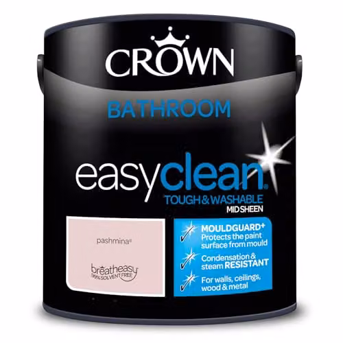 Crown Easyclean Blush Pink Anti Mould Bathroom Paint, Satin Gloss, 2.5L – 5