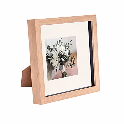 Nicola Spring Square 3D Shadow Box Photo Frame in White and Brown with Glass and Wood Details – 1