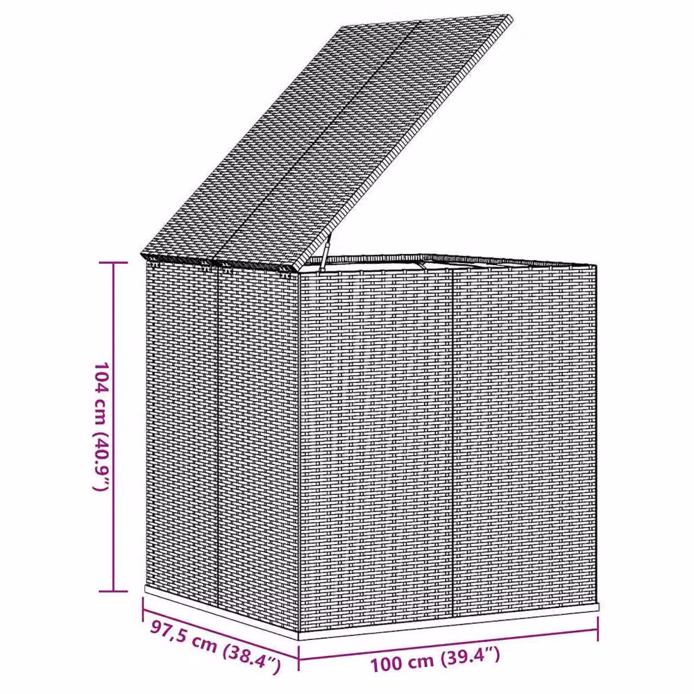 Berkfield Home Durable PE Rattan Garden Cushion Box in Black, W/D/H: 100 x 97.5 x 104 cm – 7