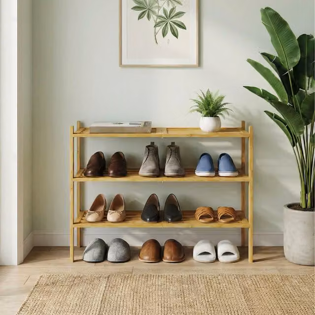 SONGMICS 3 Tier Bamboo Shoe Rack in Brown