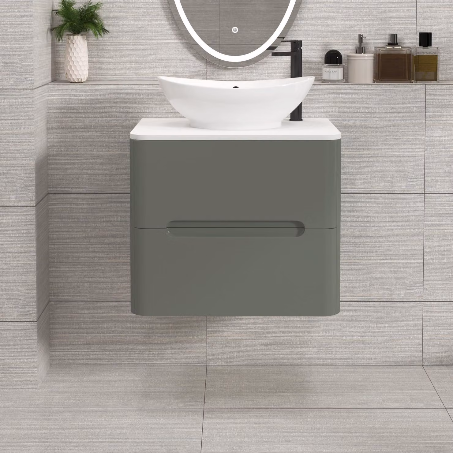 Royal Bathrooms Venice Wall Hung Vanity Unit with Amaze Basin, Sage Green, 600mm