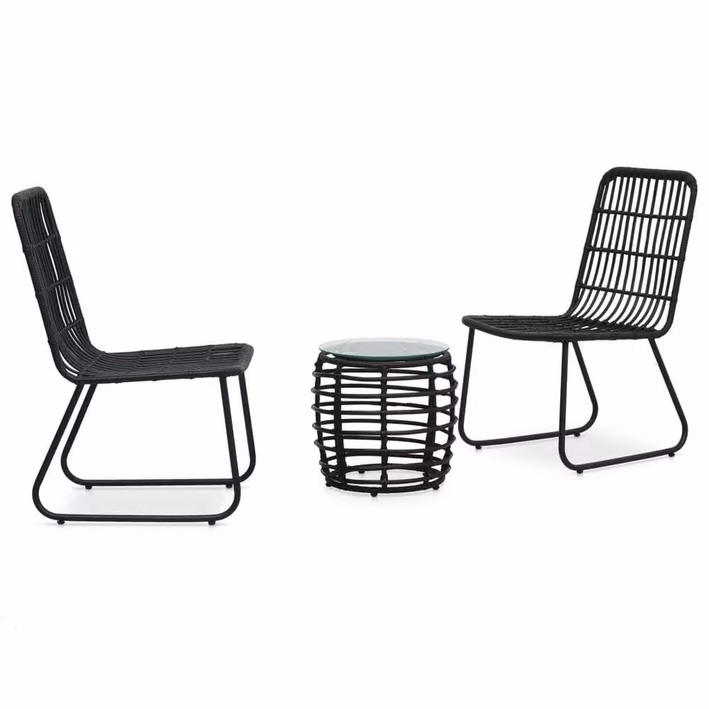 Berkfield Home 3 Piece Poly Rattan Bistro Set in Black – 2