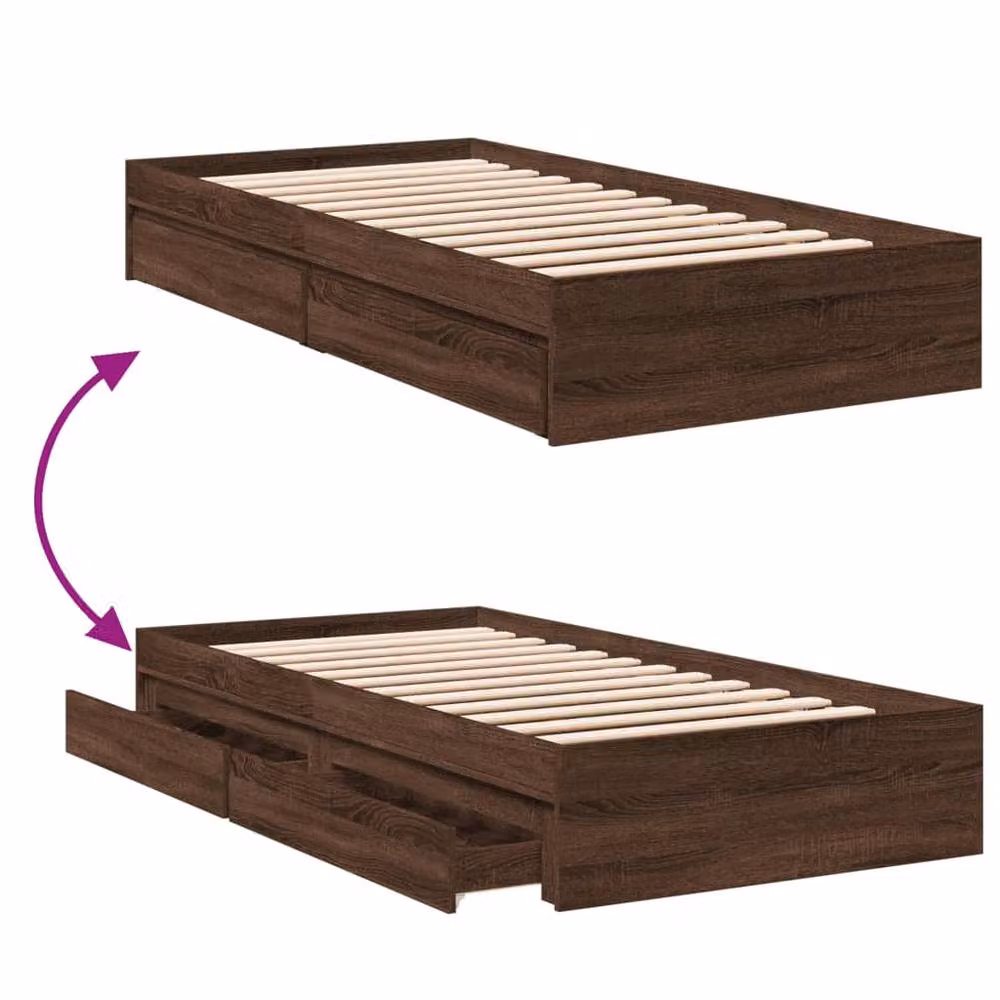 Berkfield Home Modern Small Single Bed Frame with Drawers, Brown Oak – 4