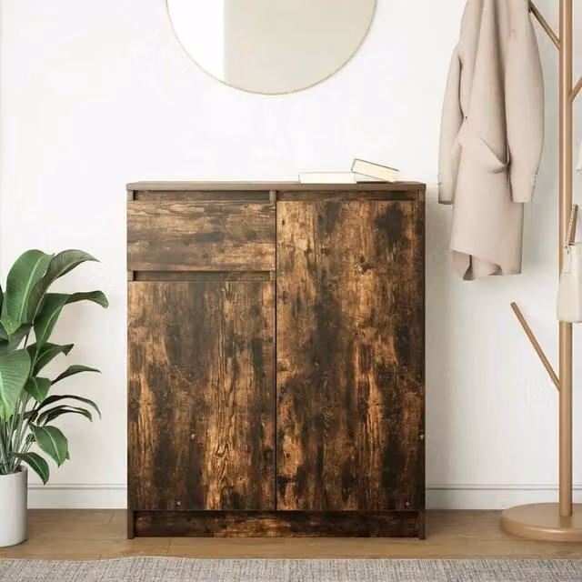 Berkfield Home Smoked Oak Sideboard with Drawer in Brown, W/D/H: 71 x 35 x 84 cm – 1