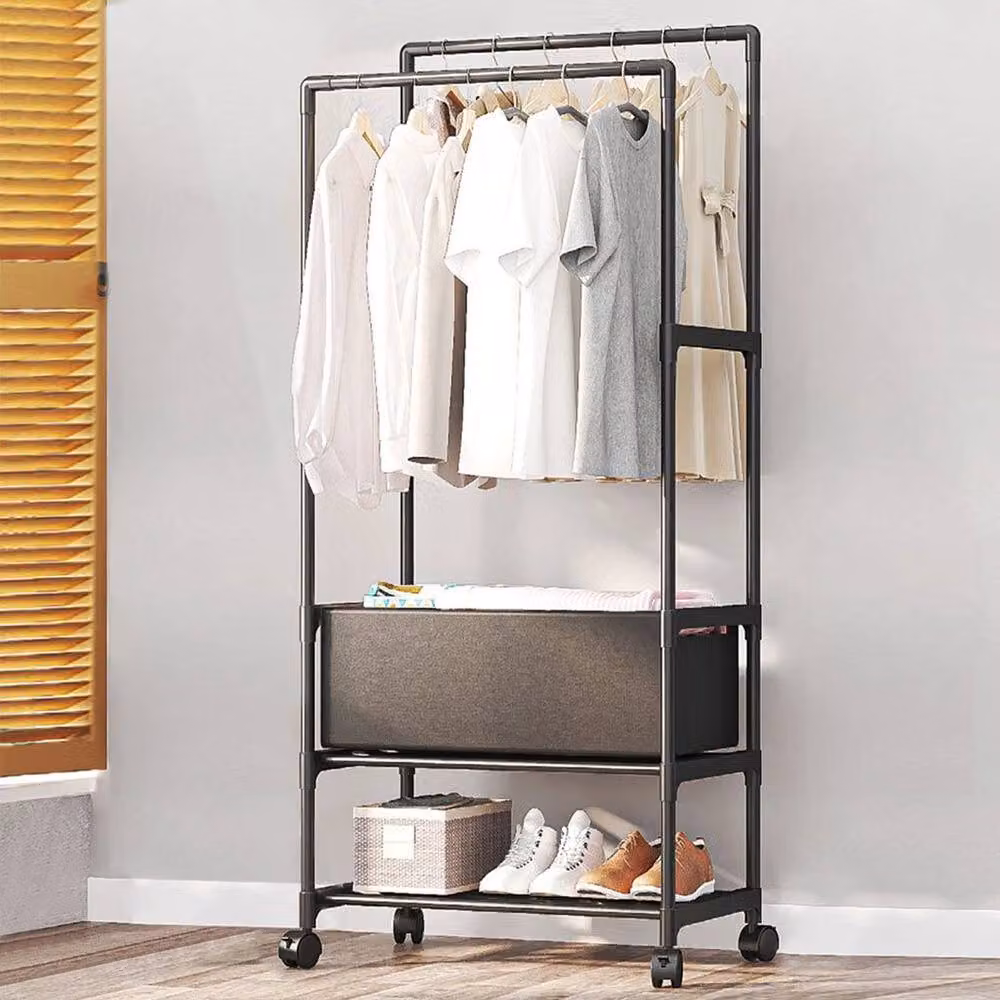 EONLION B Metal Rolling Clothes Rail and Garment Display Stand in Black, Width: 50 cm – 3