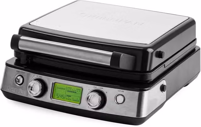 GreenPan Elite Belgian Waffle Maker with Removable Ceramic Non-Stick Plates and Digital Display in Black