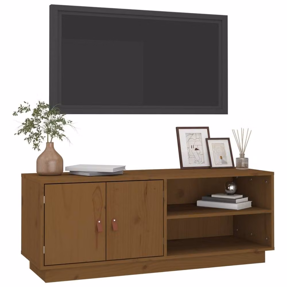 Berkfield Home Rustic Solid Wood Pine TV Cabinet in Honey Brown, W/D/H: 105 x 34 x 40 cm – 3