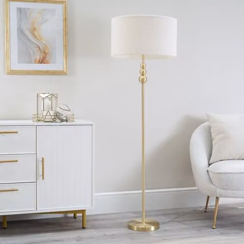 ValueLights Marissa Gold Stacked Ball Floor Lamp with Beige Boucle Shade – 2