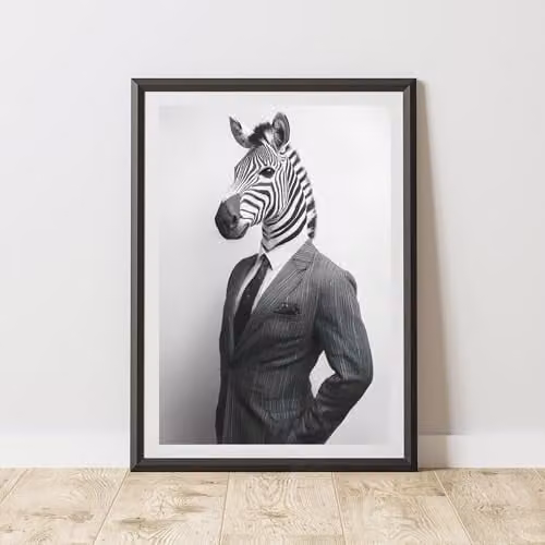 60 Second Makeover Zebra Wearing A Suit Print Paper Poster, A3, Black and White