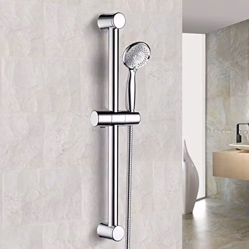 Nes Home Chrome Round Bathroom Shower Slider Rail Kit with Handset and Hose in Silver