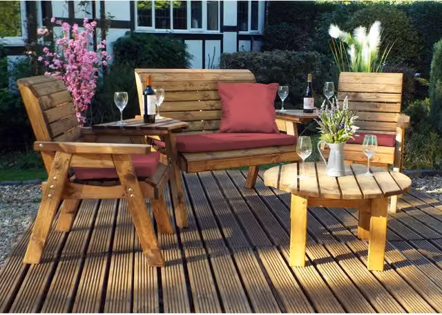 Charles Taylor Four Seat Multi Set with Cushions and Circular Coffee Table in Burgundy