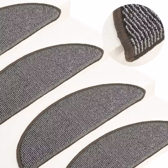 Berkfield Home Self-Adhesive Carpet Stair Treads, 15 Pieces, Grey, W: 56 cm, D: 17 cm, H: 3 cm