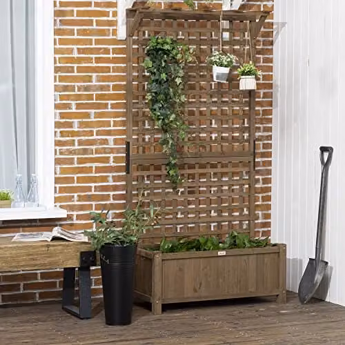 Outsunny Wood Planter with Trellis for Climbing Plants, Brown, H 183 x W 90 x D 45 cm – 8