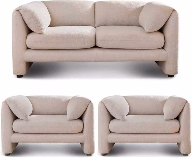 Furnishings For Less UK Chester 3 Piece Boucle Fabric Sofa Set in Beige – 1