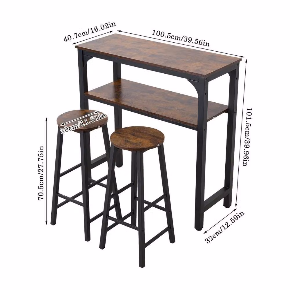 FORGEVIO Industrial Bar Table and 2 Stool Set in Brown – 2