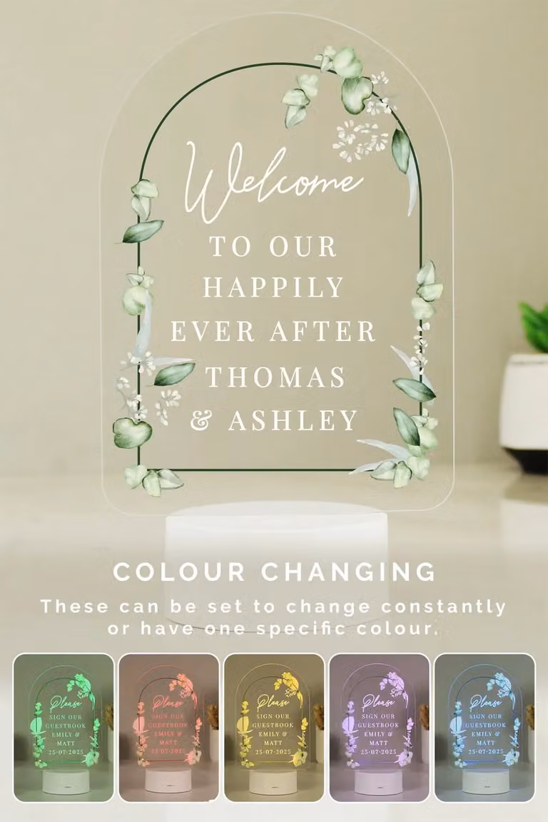 Personalised Memento Company Personalised Botanical Wedding LED Colour Changing Light in White