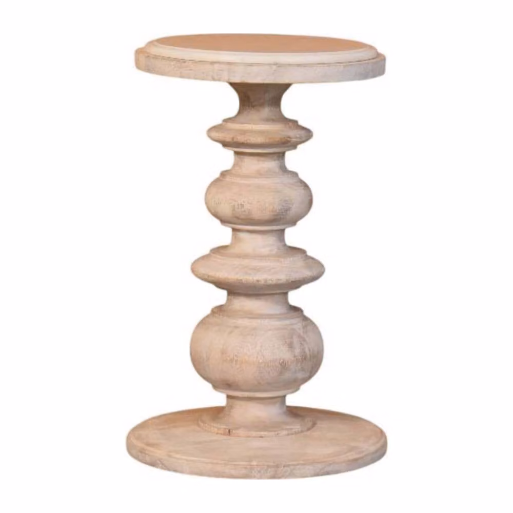 STILVORA Round Mango Wood Accent Table in Beige – 2