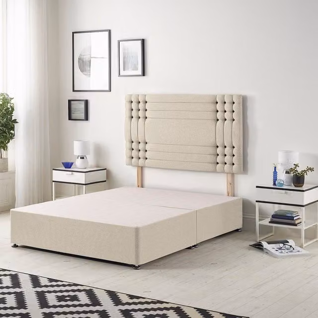 Somnior Beds Ltd Upholstered Fabric Divan Bed Base with Drawers in Beige and Yellow, W/D/H: 90 x 190 cm
