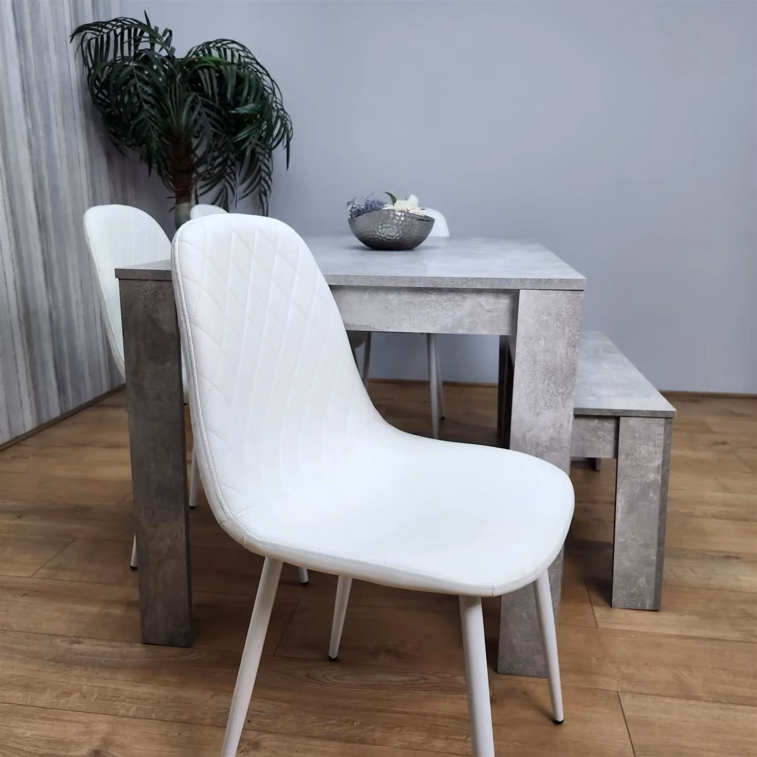 Kosy Koala Modern Wooden Rectangle Dining Set in Brown with 4 White Chairs and Bench – 2