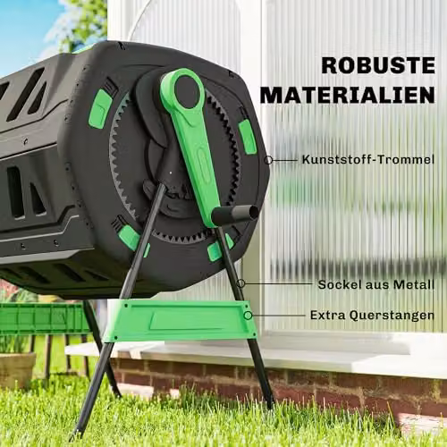 Outsunny Dual Chamber 200L Garden Compost Bin Green and Black BPA Free Outdoor Tumbler – 7