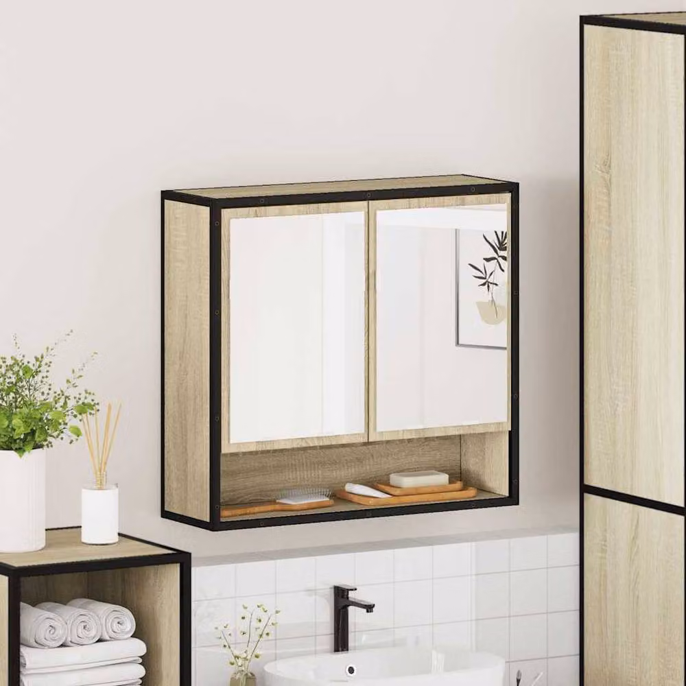 Berkfield Home Sonoma Oak Bathroom Mirror Cabinet in Beige, W/D/H: 65 x 20 x 60 cm – 3