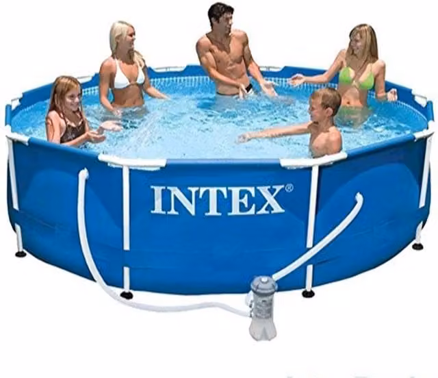 Intex Round Metal Frame Pool with Filter Pump, Blue, Diameter: 365.76 cm, Height: 76.2 cm