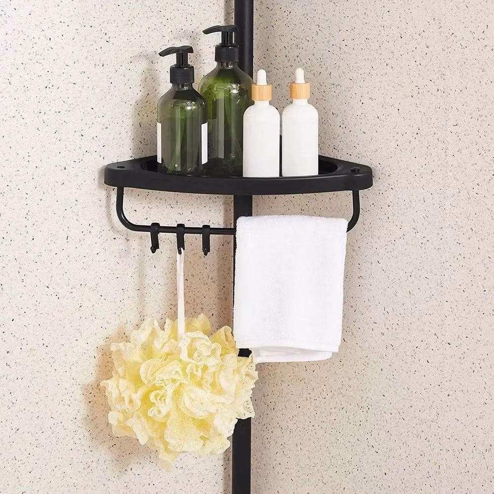 VOGREX 4-Tier Telescopic Black Metal Corner Shower Caddy with Adjustable Shelves – 2