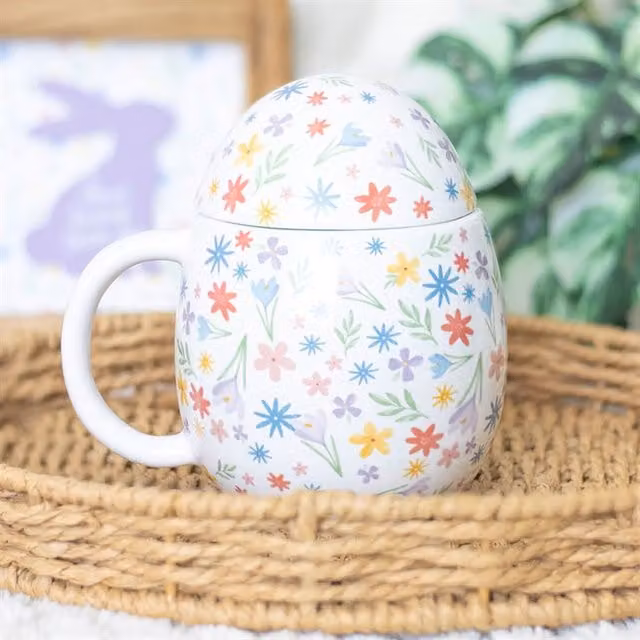 KDMK Floral Ceramic Mug with Lid in White and Multicolour
