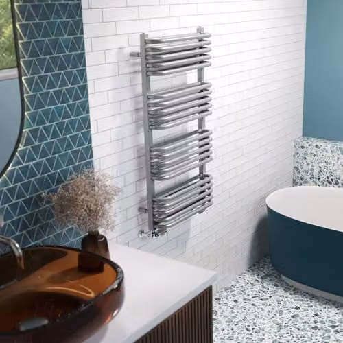 UK Radiators Crossmoor Silver Round Tube Designer Heated Towel Rail, H: 100 cm x W: 50 cm – 2
