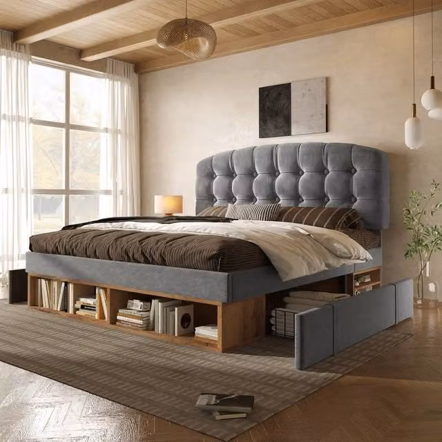 ModernLuxe Childrens Single Bed in Grey with Adjustable Headboard and Drawers, W/D/H: 90 x 190 x 115 cm – 1