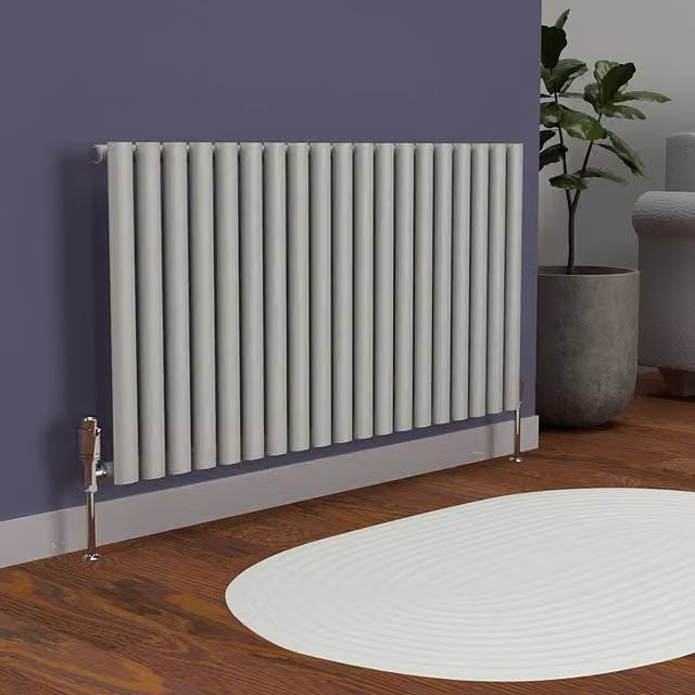 Lux Heat Oval Horizontal Coloured Radiator in Grey, W: 1140 mm, H: 600 mm